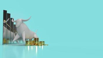 white stone bull on blue background for business content 3d rendering. photo