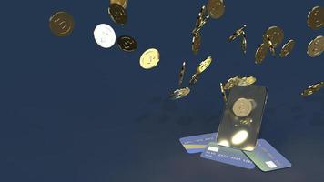 The mobile and gold coins 3d rendering for business content. photo