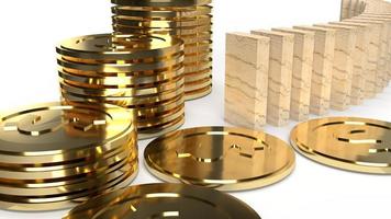 wood domino and gold coin 3d rendering abstract image for business content. photo