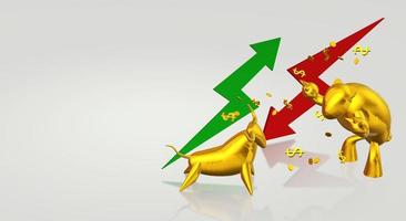 3d rendering gold bull and bear business content. photo