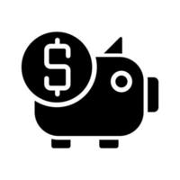 Piggy bank black glyph icon. Money savings. Business investment. Income and profit. Finance management. Silhouette symbol on white space. Solid pictogram. Vector isolated illustration