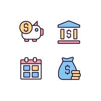 Business and finance pixel perfect RGB color icons set. Regular payments. Corporate expenditures. Investment. Isolated vector illustrations. Simple filled line drawings collection. Editable stroke