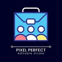 Team pixel perfect RGB color icon for dark theme. Professional cooperation. Employment. Staff and personnel. Simple filled line drawing on night mode background. Editable stroke vector