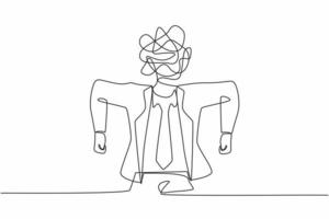 Single continuous line drawing businessman with round scribbles instead of a head. Angry male manager. Emotional executive in rage. Feeling anger. One line draw graphic design vector illustration