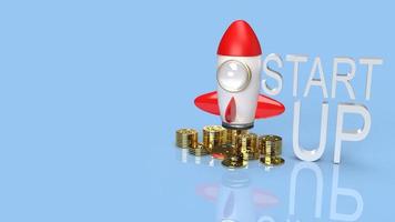 rocket and gold coins 3d rendering for start up content. photo