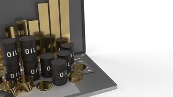 The oil thanks and chart on  laptop 3d rendering for  petroleum  content. photo