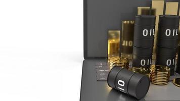 The oil thanks and chart on  laptop 3d rendering for  petroleum  content. photo