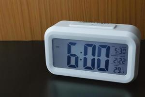 Digital alarm clock  6am close up image. photo