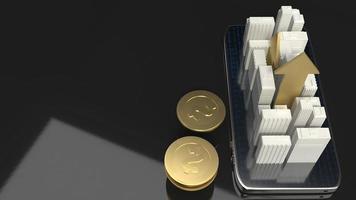 3D rendering  building on mobile phone for Property concept. photo