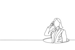 Continuous one line drawing confused young businesswoman emerges from the hole. Depressed and business failure concept. Metaphor. Failure. Defeat. Single line draw design vector graphic illustration