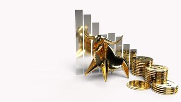 golden bull and gold coins  3d rendering for business content. photo