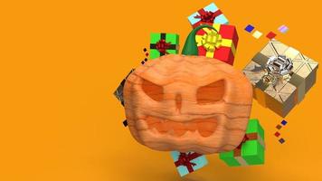 pumpkin jack o lantern and gift box 3d rendering. photo