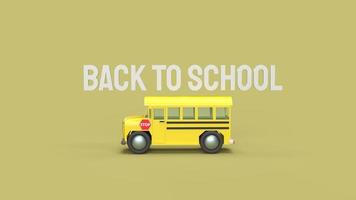 school bus on yellow background 3d rendering for back to school content. photo