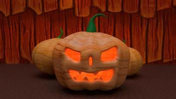pumpkin jack o lantern in  wooden  background 3d rendering. photo