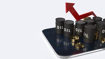 red Arrow pointing up and oil tanks  3d rendering image for Petroleum business content. photo