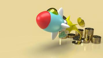 The rocket and gold coins for start up business content 3d rendering. photo