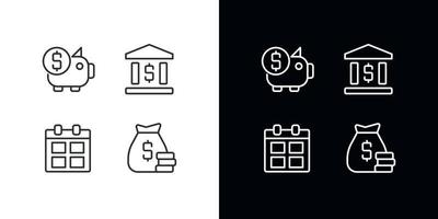 Business and finance pixel perfect linear icons set for dark, light mode. Corporate expenditures. Investment. Thin line symbols for night, day theme. Isolated illustrations. Editable stroke vector