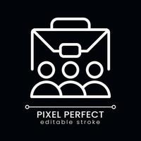 Team pixel perfect white linear icon for dark theme. Professional cooperation. Staff and personnel. Thin line illustration. Isolated symbol for night mode. Editable stroke vector