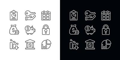 Corporate management pixel perfect linear icons set for dark, light mode. Finance and banking. Company security. Thin line symbols for night, day theme. Isolated illustrations. Editable stroke vector