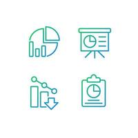 Business analytics pixel perfect gradient linear vector icons set. Data analysis. Financial forecast. Statistics. Thin line contour symbol designs bundle. Isolated outline illustrations collection