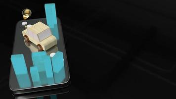 car and city  on smartphone screen for map navigation app concept 3d rendering. photo
