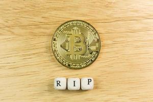 The cryptocurrency  end of bitcoin business content image close up. photo