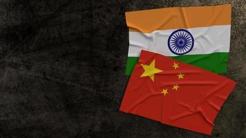 china and India flags on rusty background 3d rendering for  border content. photo