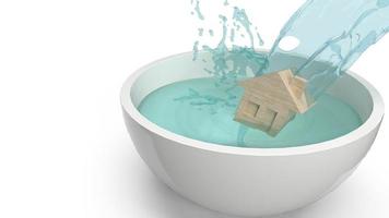 home wood toy in white bowl for flood concept 3d rendering. photo