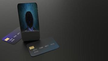 móvil y tarjeta de crédito para la representación 3d del concepto de ciberseguridad. foto