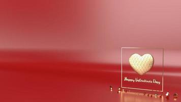 gold  heart and gold Fram on glossy red background 3d rendering for Valentine's Day content. photo