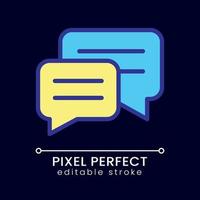 Dialogue pixel perfect RGB color icon for dark theme. Online conversation. Information exchange. Social media. Simple filled line drawing on night mode background. Editable stroke vector