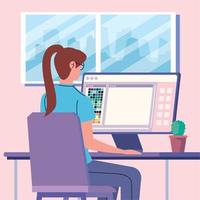 designer woman using desktop vector