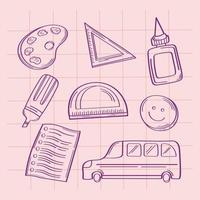 eight school supplies doodle icons vector