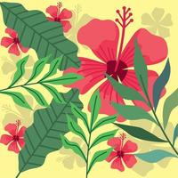 red flowers and palm leafs pattern vector