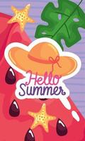 hello summer lettering with hat vector