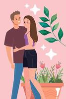 lovers couple with houseplant vector