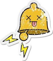 distressed sticker of a cute cartoon ringing bell vector