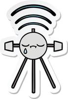 sticker of a cute cartoon crying satellite vector