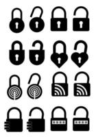 black and white lock and unlock icon symbol vector bundle set