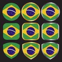 icono de vector de bandera de brasil con borde dorado y plateado