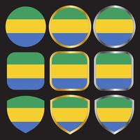 gabon flag vector icon set with gold and silver border