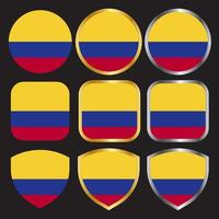 colombia flag vector icon set with gold and silver border