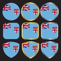 fiji flag vector icon set with gold and silver border