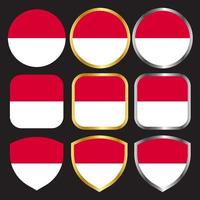 monaco flag vector icon set with gold and silver border