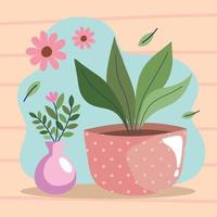 gardening vase with flowers vector