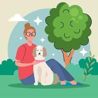 woman with dog pet vector