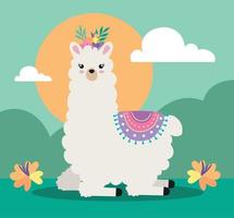 sweet llama in landscape vector