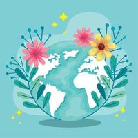 planet earth with flowers vector