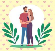 lovers couple and leafs vector