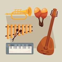 cinco iconos de instrumentos musicales vector